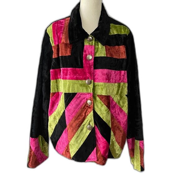 BFA Classics Velvet Patchwork Jacket L Multicolor Retro Boho Statement Sz L - Picture 1 of 8
